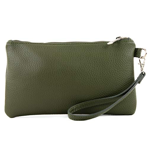 modamoda de T193 Damen Leder Clutch Handgelenktasche Kosmetiktasche Klein handmade in Italy, Farbe:Olivgrün von modamoda de
