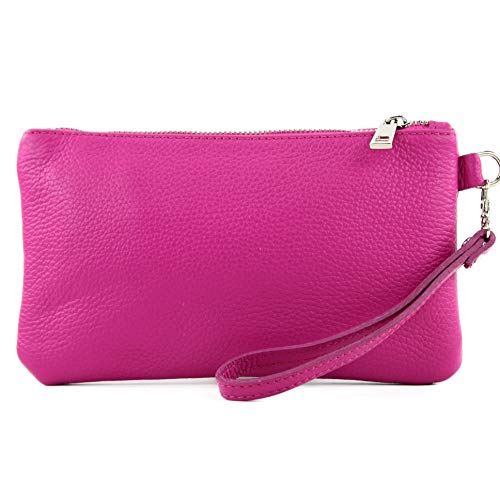 modamoda de T193 Damen Leder Clutch Handgelenktasche Kosmetiktasche Klein handmade in Italy, Farbe:Pink von modamoda de