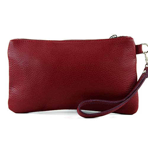 modamoda de T193 Damen Leder Clutch Handgelenktasche Kosmetiktasche Klein handmade in Italy, Farbe:Purpurrot von modamoda de