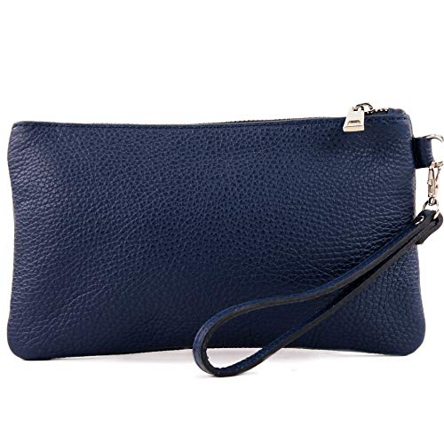 modamoda de T193 Damen Leder Clutch Handgelenktasche Kosmetiktasche Klein handmade in Italy, Farbe:Saphirblau von modamoda de
