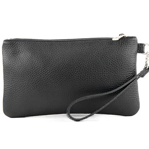 modamoda de T193 Damen Leder Clutch Handgelenktasche Kosmetiktasche Klein handmade in Italy, Farbe:Schwarz von modamoda de