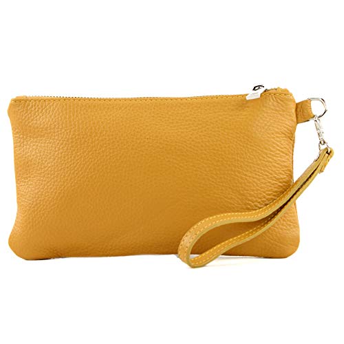 modamoda de T193 Damen Leder Clutch Handgelenktasche Kosmetiktasche Klein handmade in Italy, Farbe:Senfgelb von modamoda de