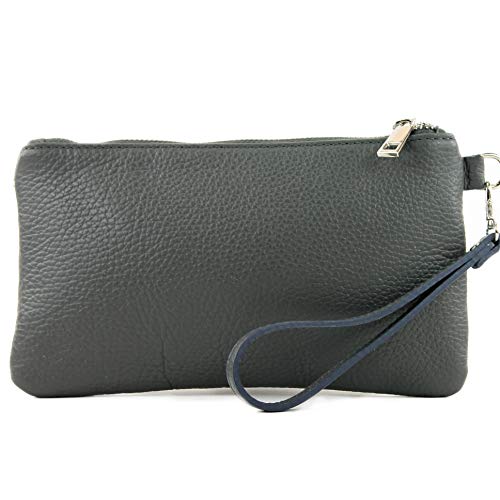 modamoda de - T193 - ital. Clutch Handgelenktasche Leder Small , Farbe:Graphitgrau von modamoda de
