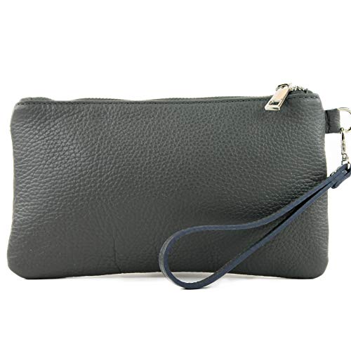 modamoda de - T193 - ital. Clutch Handgelenktasche Leder Small, Farbe:Graphitgrau von modamoda de