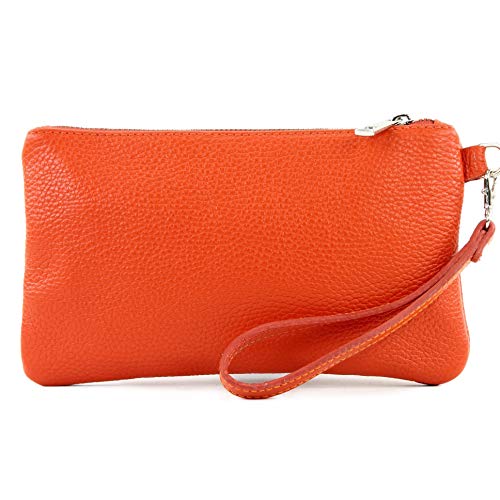 modamoda de T193 Damen Leder Clutch Handgelenktasche Kosmetiktasche Klein handmade in Italy, Farbe:Rotorange von modamoda de