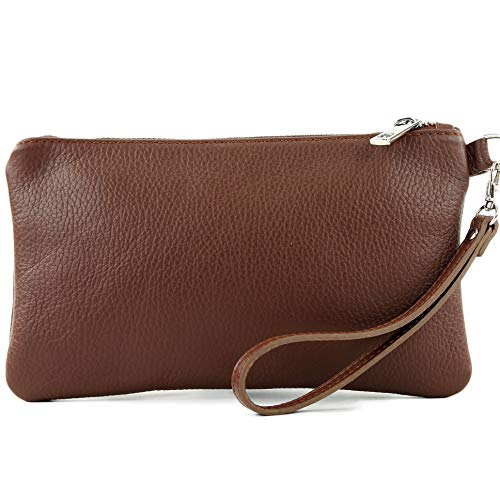 modamoda de T193 Damen Leder Clutch Handgelenktasche Kosmetiktasche Klein handmade in Italy, Farbe:Schokobraun von modamoda de