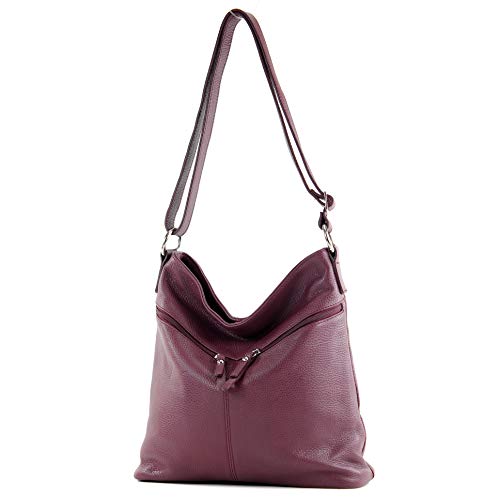 modamoda de - T196 - ital Umhängetasche Schultertasche aus Leder, Farbe:Bordeauxviolett von modamoda de