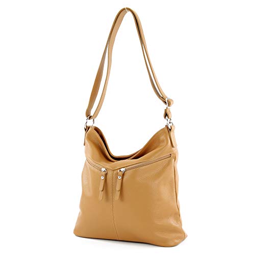 modamoda de - T196 - ital Umhängetasche Schultertasche aus Leder, Farbe:Camel von modamoda de