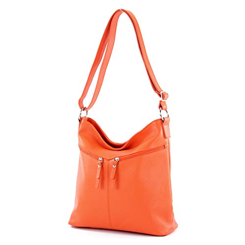 modamoda de - T196 - ital Umhängetasche Schultertasche aus Leder, Farbe:Orange von modamoda de