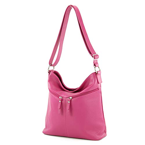 modamoda de - T196 - ital Umhängetasche Schultertasche aus Leder, Farbe:Pink von modamoda de