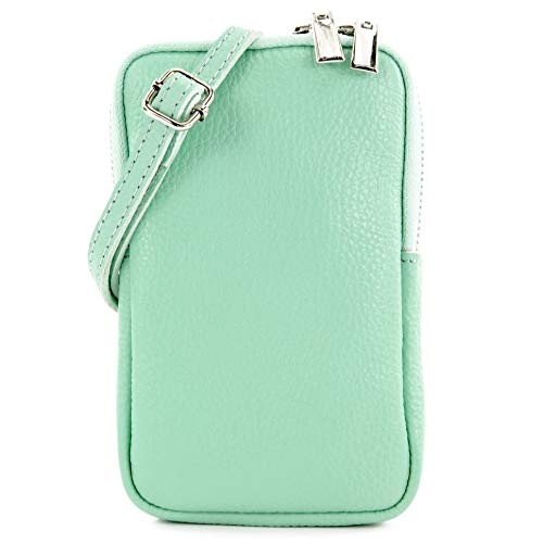 modamoda de T197 Damen Leder Handytasche 6,7 Zoll Umhängetasche handmade in Italy, Farbe:Mint von modamoda de