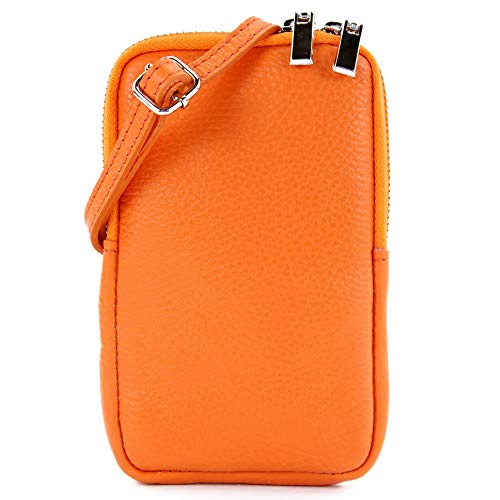 modamoda de T197 Damen Leder Handytasche 6,7 Zoll Umhängetasche handmade in Italy, Farbe:Orange von modamoda de