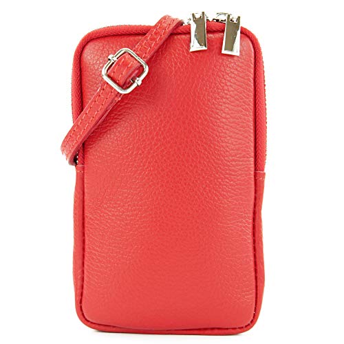 modamoda de T197 Damen Leder Handytasche 6,7 Zoll Umhängetasche handmade in Italy, Farbe:Signalrot von modamoda de
