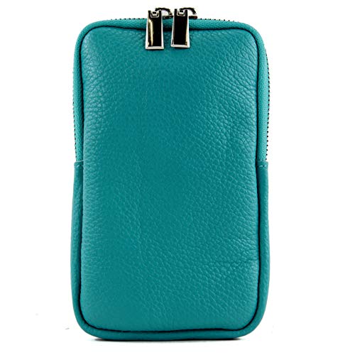 modamoda de T197 Damen Leder Handytasche 6,7 Zoll Umhängetasche handmade in Italy, Farbe:Türkisblau von modamoda de