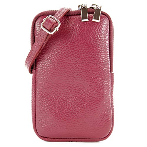 modamoda de - T197 - ital. Leder Umhängetasche Handytasche Klein, Farbe:Bordeauxviolett von modamoda de