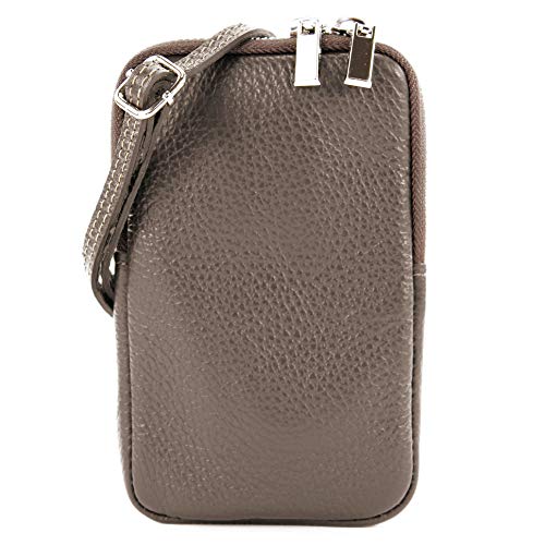 modamoda de - T197 - ital. Leder Umhängetasche Handytasche Klein, Farbe:Dark Chocolate von modamoda de