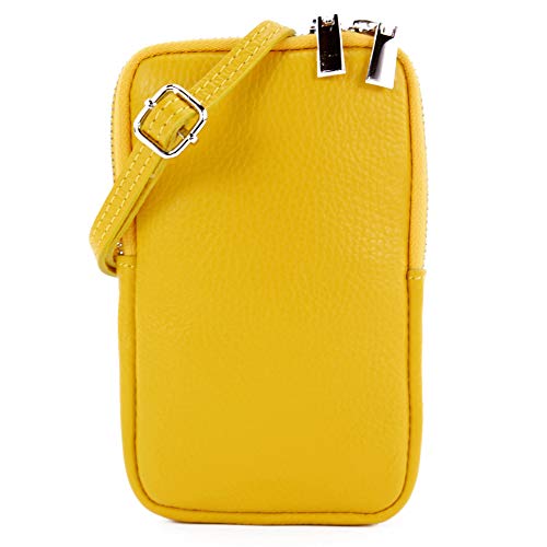 modamoda de T197 Damen Leder Handytasche 6,7 Zoll Umhängetasche handmade in Italy, Farbe:Gelb von modamoda de