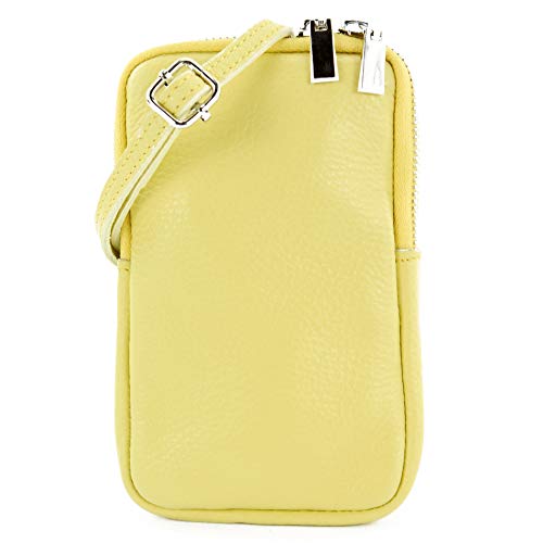 modamoda de - T197 - ital. Leder Umhängetasche Handytasche Klein, Farbe:Pastellgelb von modamoda de