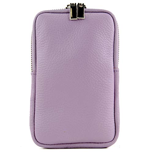 modamoda de T197 Damen Leder Handytasche 6,7 Zoll Umhängetasche handmade in Italy, Farbe:Pastellviolett von modamoda de