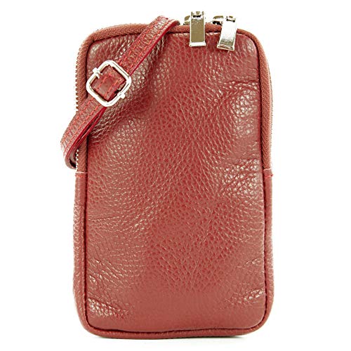 modamoda de - T197 - ital. Leder Umhängetasche Handytasche Klein, Farbe:Purpurrot von modamoda de