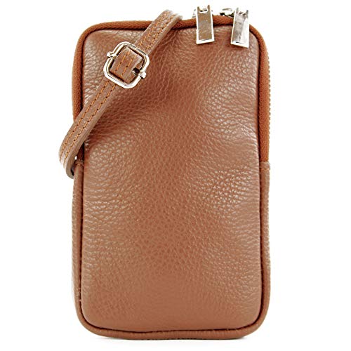 modamoda de T197 Damen Leder Handytasche 6,7 Zoll Umhängetasche handmade in Italy, Farbe:Schokobraun von modamoda de
