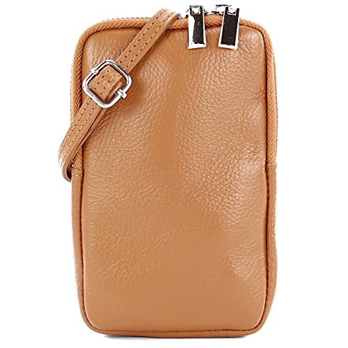 modamoda de - T197 - ital. Leder Umhängetasche Handytasche Klein, Farbe:Camel von modamoda de