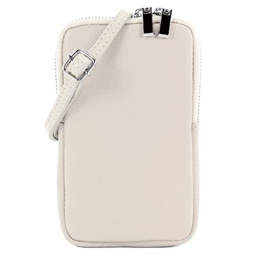 modamoda de - T197 - ital. Leder Umhängetasche Handytasche Klein, Farbe:Creme von modamoda de