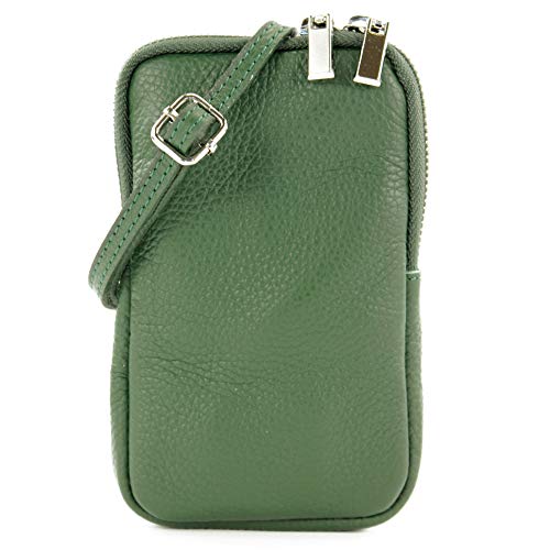 modamoda de - T197 - ital. Leder Umhängetasche Handytasche Klein, Farbe:Flaschengrün von modamoda de