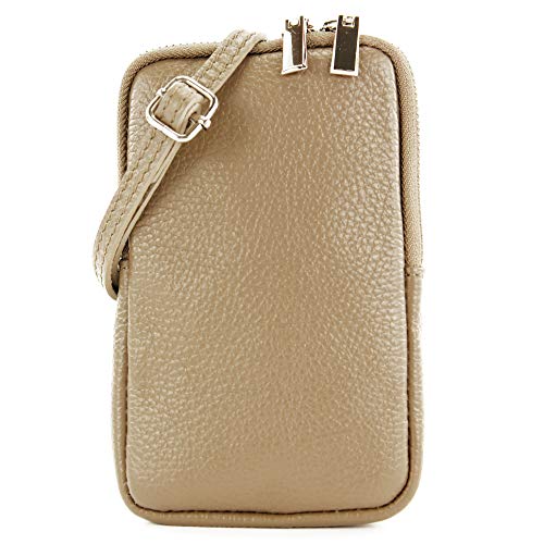 modamoda de - T197 - ital. Leder Umhängetasche Handytasche Klein, Farbe:Graubeige von modamoda de