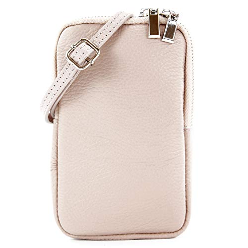 modamoda de - T197 - ital. Leder Umhängetasche Handytasche Klein, Farbe:Rosabeige von modamoda de