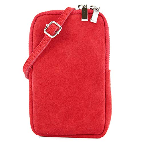 modamoda de T197 Damen Leder Handytasche 6,7 Zoll Umhängetasche handmade in Italy, Farbe:Signalrot/Wildleder modamoda de T197 Damen Leder Handytasche 6,7 Zoll Umhängetasche handmade in Italy, Farbe:Signalrot/Wildleder von modamoda de