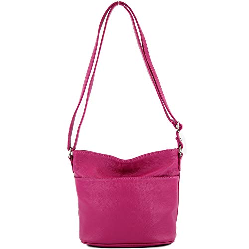 modamoda de - T198 - ital. Umhängetasche Klein Small aus Leder, Farbe:Pink von modamoda de