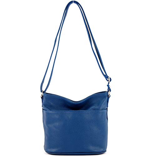 modamoda de - T198 - ital. Umhängetasche Klein Small aus Leder, Farbe:Blau von modamoda de