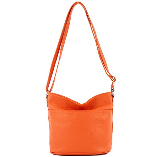 modamoda de - T198 - ital. Umhängetasche Klein Small aus Leder, Farbe:Orange von modamoda de