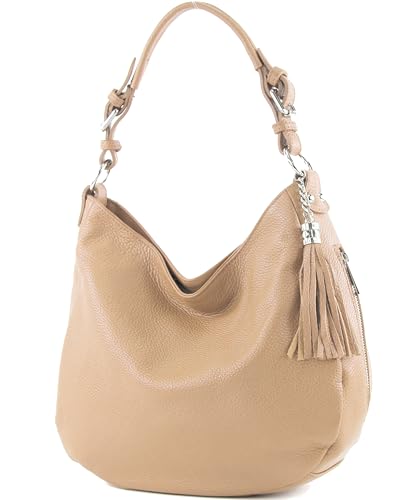 modamoda de T200 Damen Leder Schultertasche Henkeltasche handmade in Italy (Beige) von modamoda de