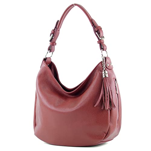 modamoda de - T200 - ital. Damen Schultertasche aus Leder, Farbe:Purpurrot von modamoda de