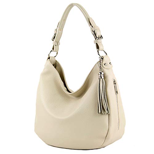 modamoda de - T200 - ital. Damen Schultertasche aus Leder, Farbe:Creme von modamoda de