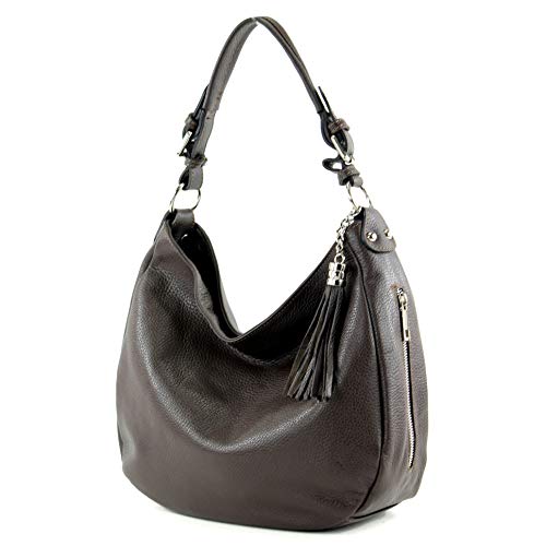 modamoda de - T200 - ital. Damen Schultertasche aus Leder, Farbe:Dark Chocolate von modamoda de