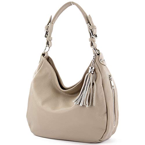 modamoda de T200 Damen Leder Schultertasche Henkeltasche handmade in Italy, Farbe:Graubeige von modamoda de