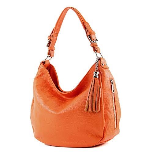 modamoda de - T200 - ital. Damen Schultertasche aus Leder, Farbe:Orange von modamoda de