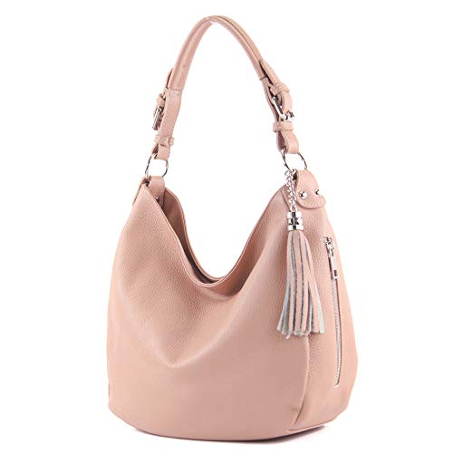 modamoda de T200 Damen Leder Schultertasche Henkeltasche handmade in Italy, Farbe:Pastellrosa von modamoda de