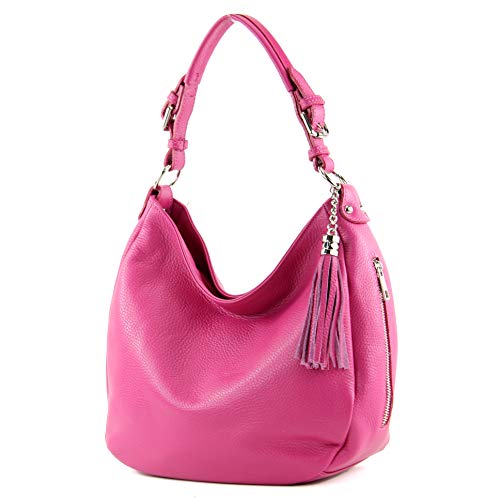 modamoda de - T200 - ital. Damen Schultertasche aus Leder, Farbe:Pink von modamoda de