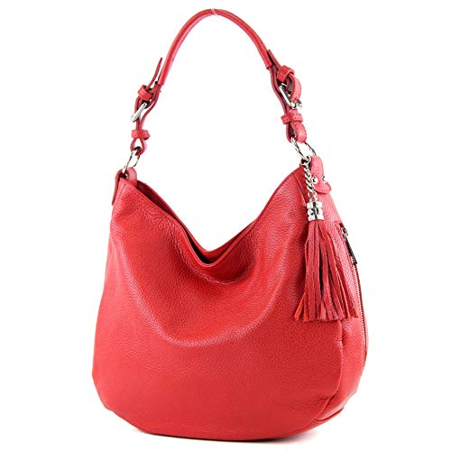 modamoda de - T200 - ital. Damen Schultertasche aus Leder, Farbe:Rot von modamoda de