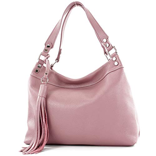 modamoda de T201 Damen Leder Schultertasche Handtasche handmade in Italy, Farbe:Altrosa von modamoda de