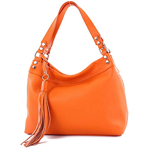 modamoda de T201 Damen Leder Schultertasche Handtasche handmade in Italy, Farbe:Orange von modamoda de