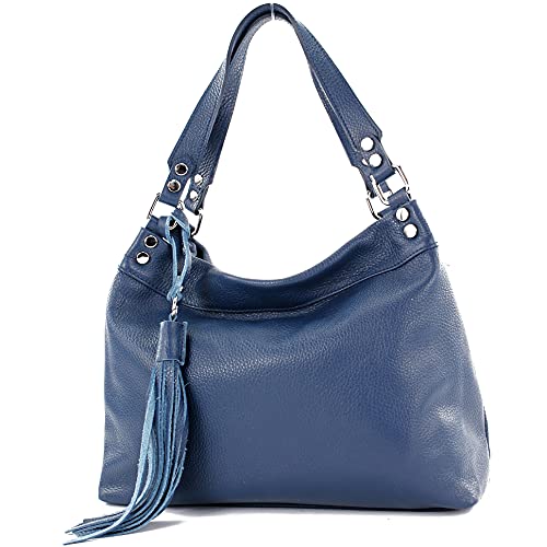 modamoda de T201 Damen Leder Schultertasche Handtasche handmade in Italy, Farbe:Saphirblau von modamoda de