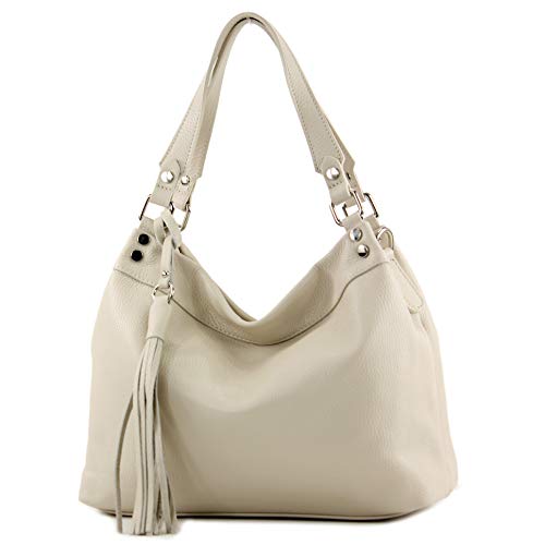 modamoda de - T201 - ital. Damen Schultertasche aus Echtleder, Farbe:Creme von modamoda de