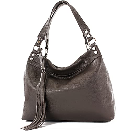 modamoda de - T201 - ital. Damen Schultertasche aus Echtleder, Farbe:Dark Chocolate von modamoda de