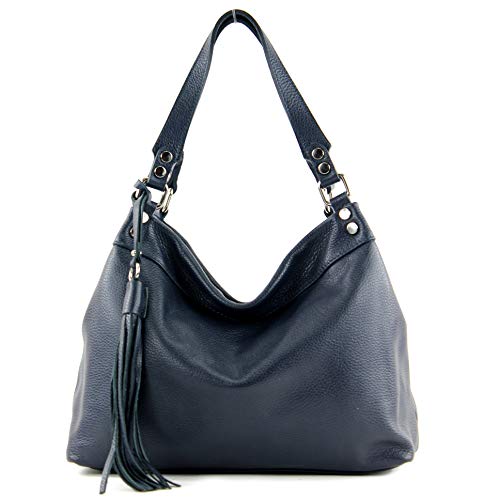 modamoda de - T201 - ital. Damen Schultertasche aus Echtleder, Farbe:Dunkelblau von modamoda de