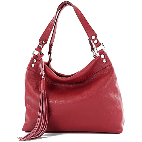 modamoda de - T201 - ital. Damen Schultertasche aus Echtleder, Farbe:Dunkelrot von modamoda de